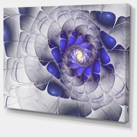 Fractal Flower Grey Blue Digital Art - Large Floral Canvas Art Print