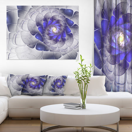 Fractal Flower Grey Blue Digital Art - Large Floral Canvas Art Print
