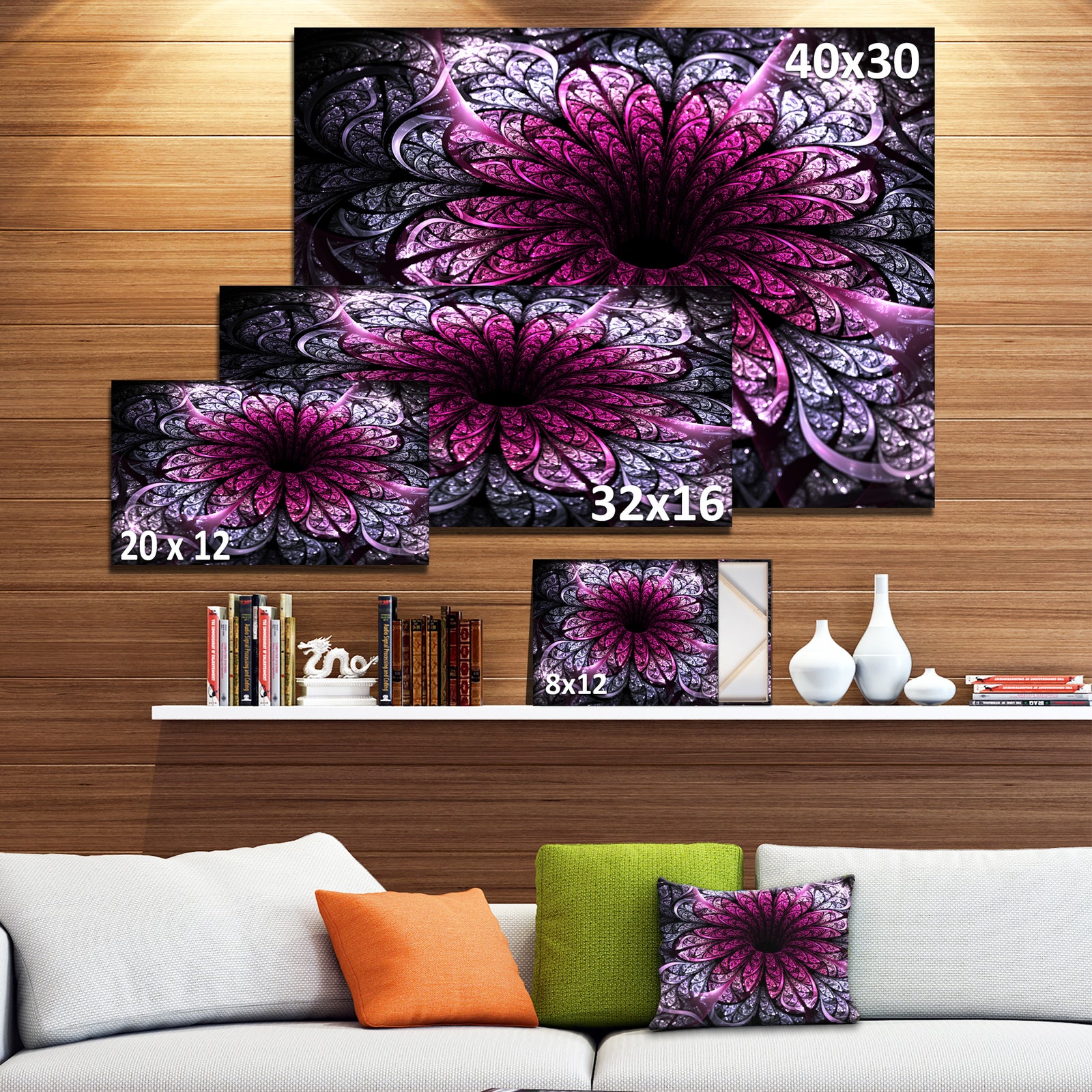 Dark Purple Fractal Flower Digital Art - Large Floral Canvas Art Print