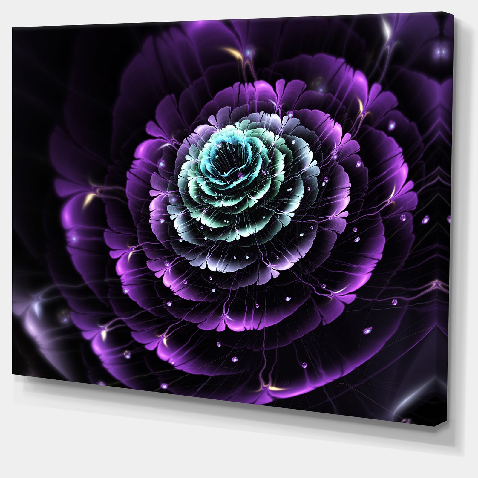 Purple Blue Fractal Flower Digital Art - Large Floral Canvas Art Print
