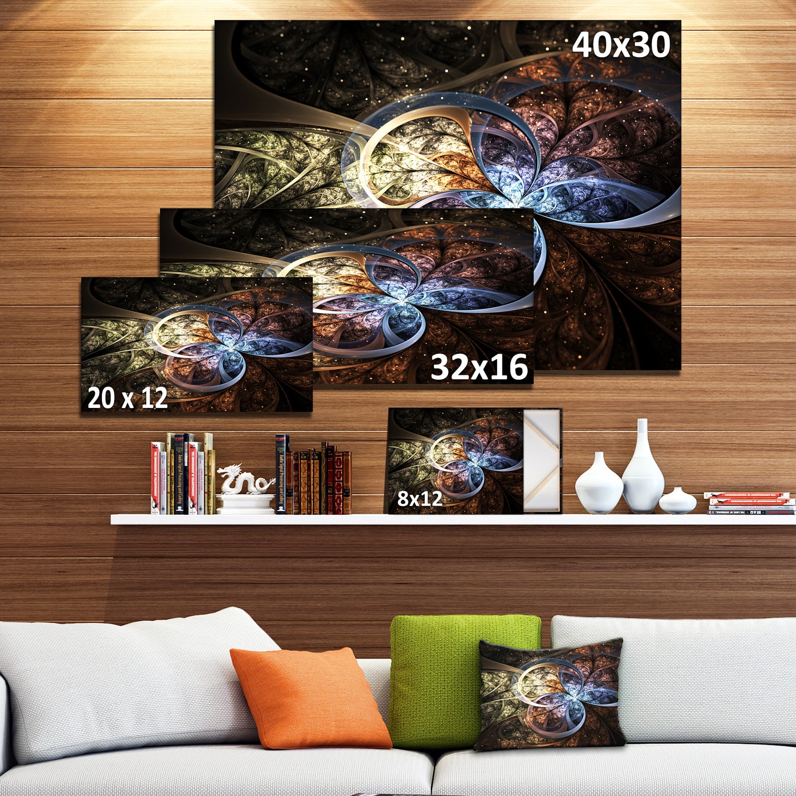 Dark Brown Fractal Flower Digital Art - Large Floral Canvas Art Print