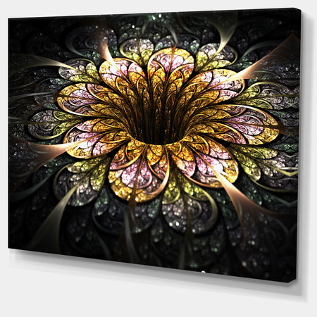 Dark Golden Fractal Flower Digital Art - Large Floral Canvas Art Print