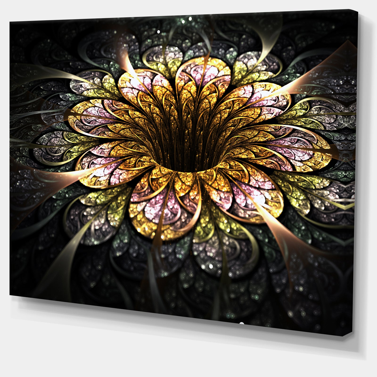Dark Golden Fractal Flower Digital Art - Large Floral Canvas Art Print