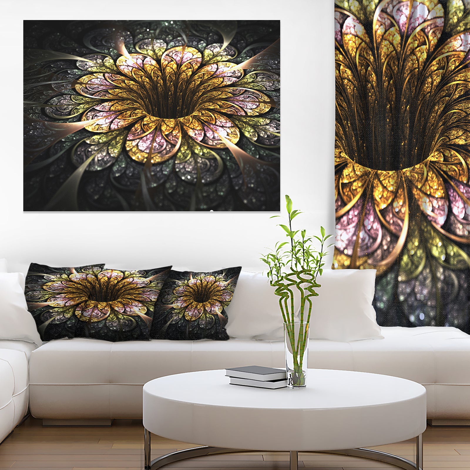 Dark Golden Fractal Flower Digital Art - Large Floral Canvas Art Print