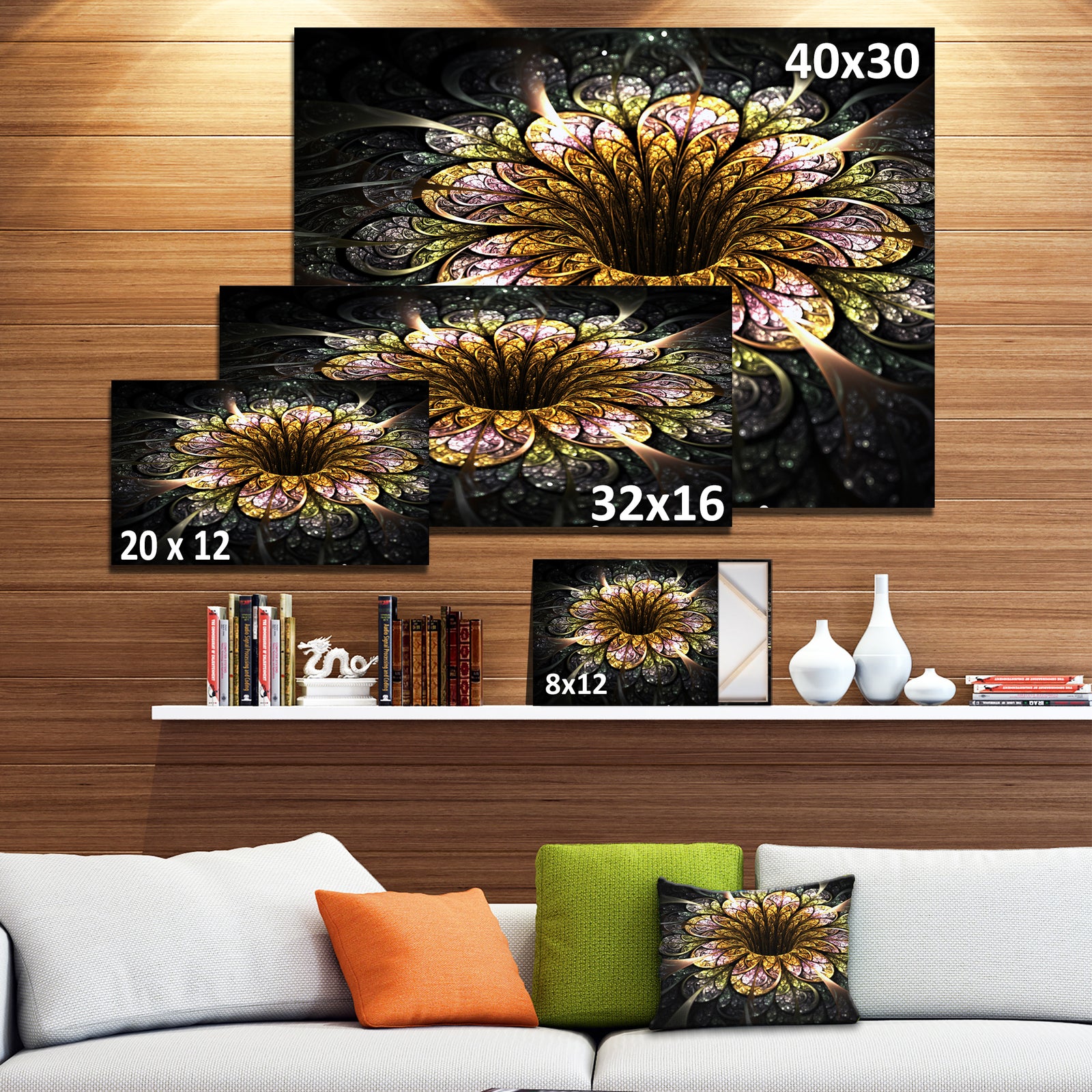 Dark Golden Fractal Flower Digital Art - Large Floral Canvas Art Print