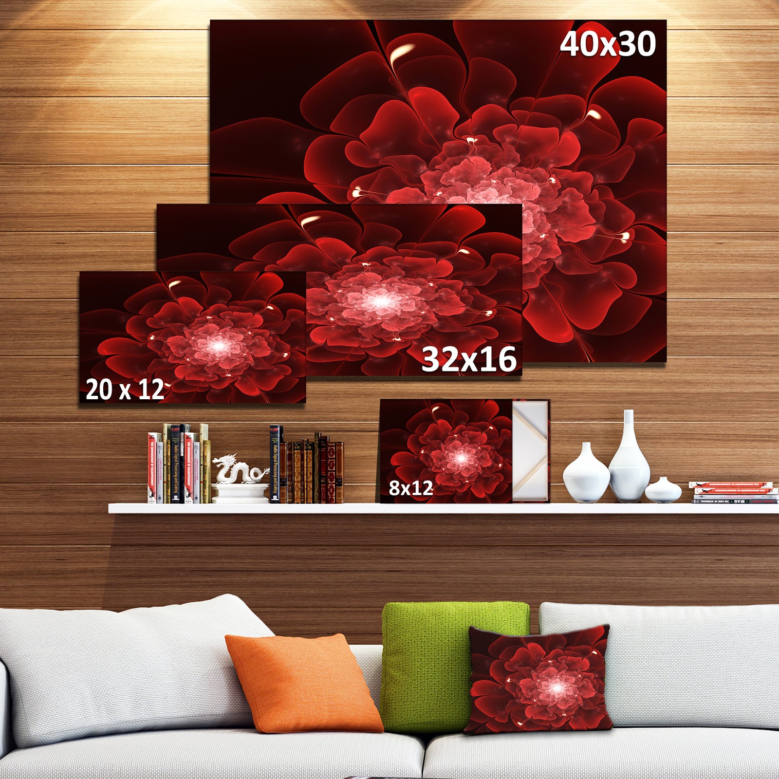 Fractal Flower Clear Red Digital Art - Large Floral Canvas Art Print