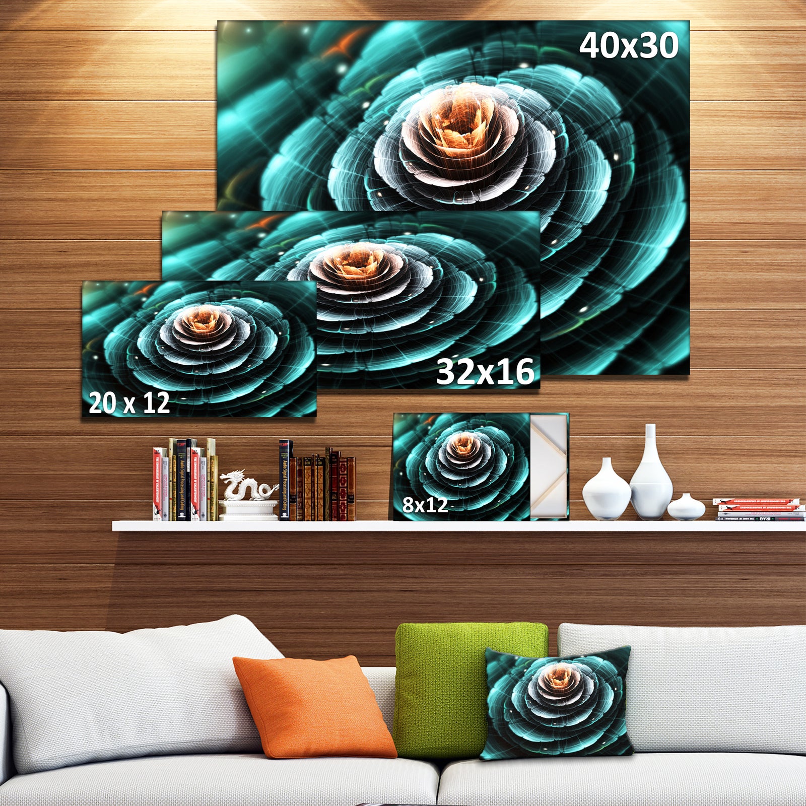 Flower Clear Turquoise Digital Art - Large Floral Canvas Art Print