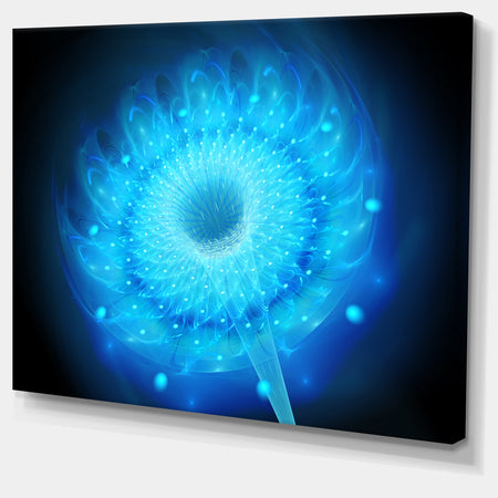 Glowing Blue Fractal Flower on Black - Large Floral Canvas Art Print