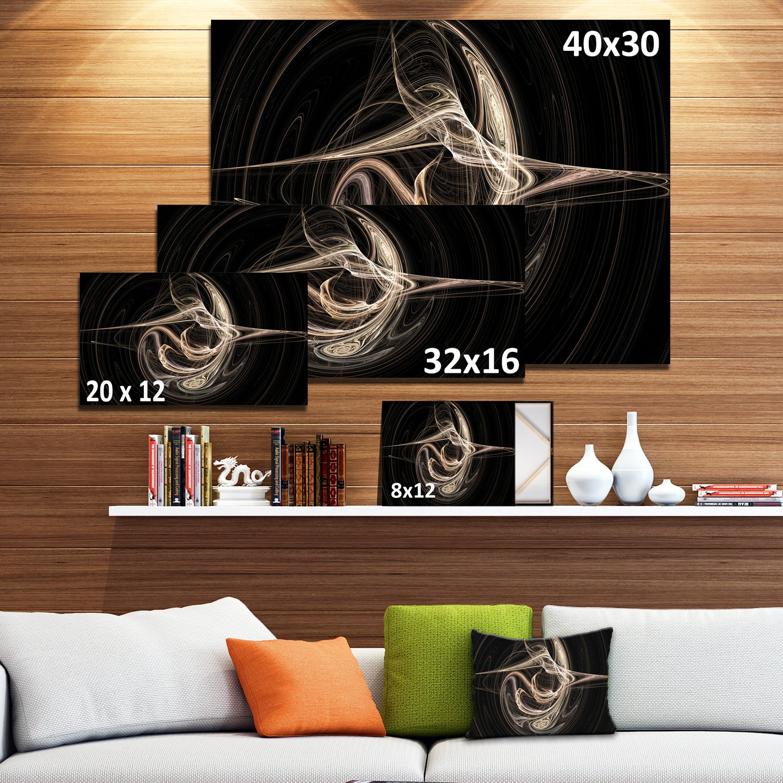 White Abstract Fractal Design in Black - Abstract Art on Canvas