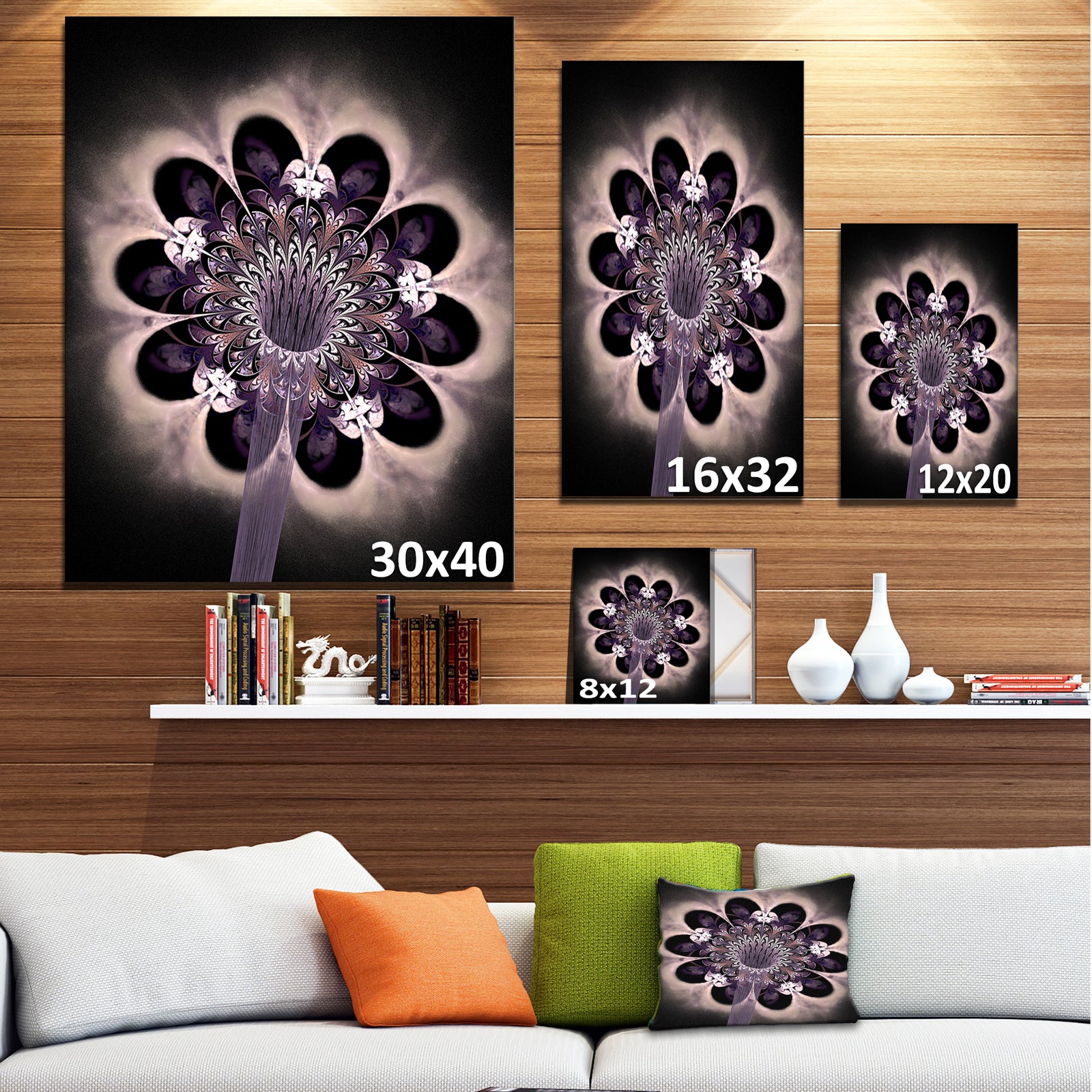 Bright Yellow Digital Art Fractal Flower - Large Floral Canvas Art Print