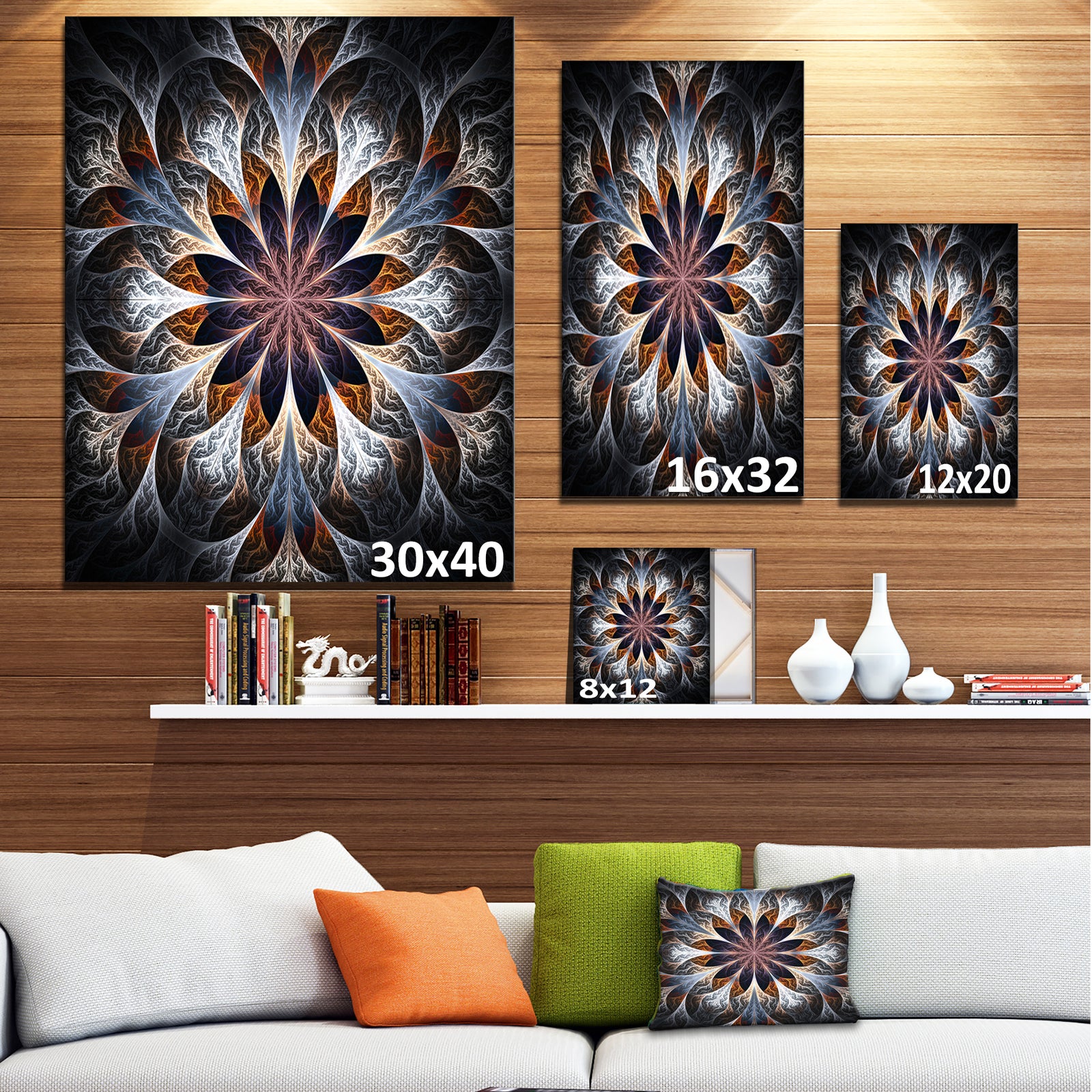 Gray Brown Digital Art Fractal Flower - Large Floral Canvas Art Print