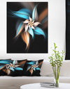 Blue Brown Digital Art Fractal Flower - Large Floral Canvas Art Print