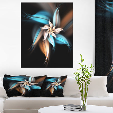 Blue Brown Digital Art Fractal Flower - Large Floral Canvas Art Print