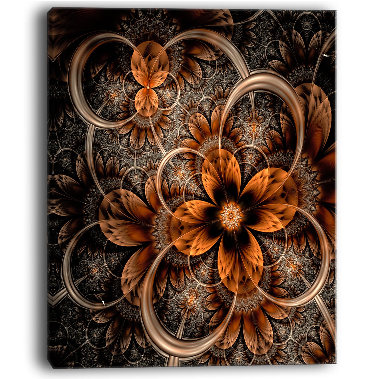 Dark Orange Digital Art Fractal Flower - Large Floral Canvas Art Print