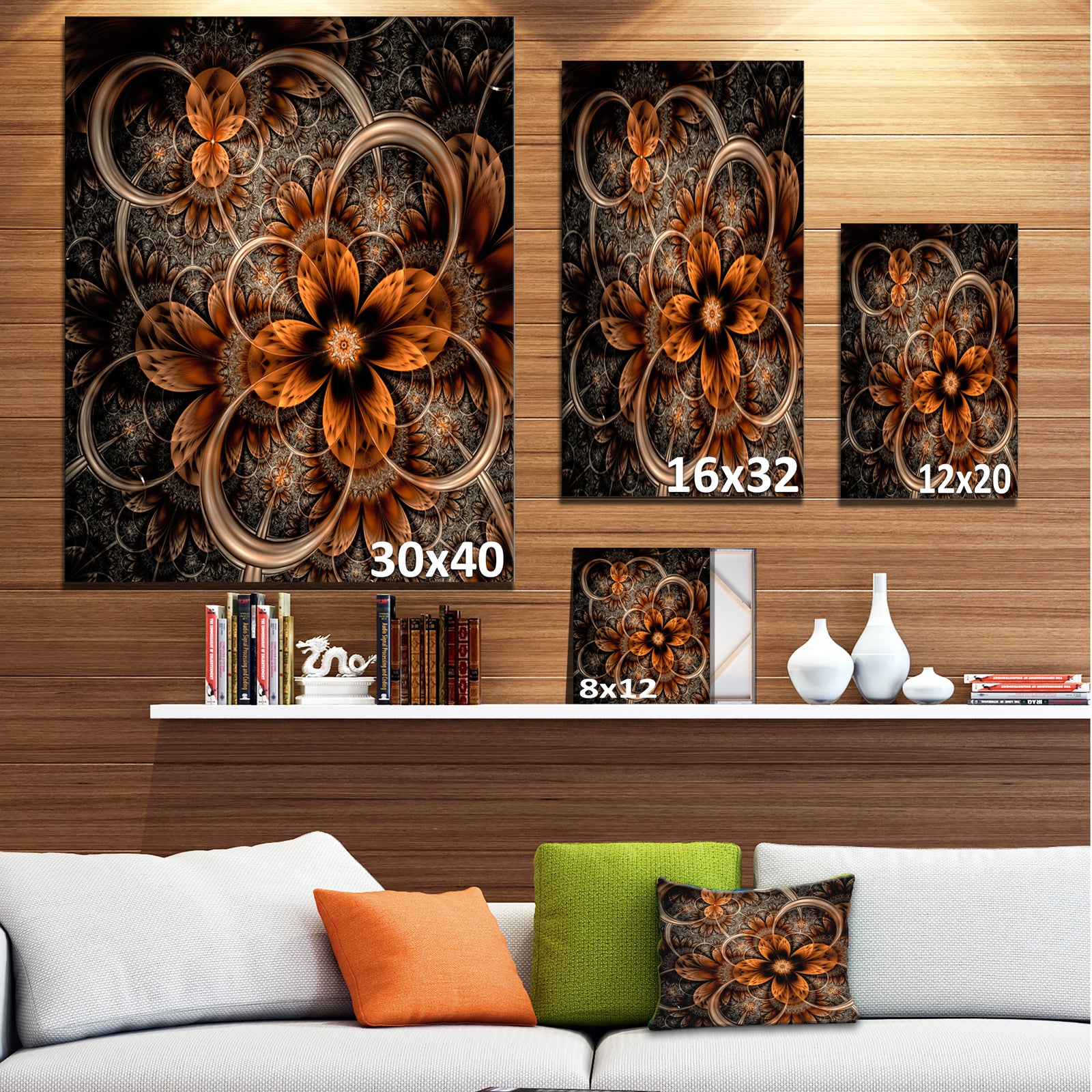 Dark Orange Digital Art Fractal Flower - Large Floral Canvas Art Print