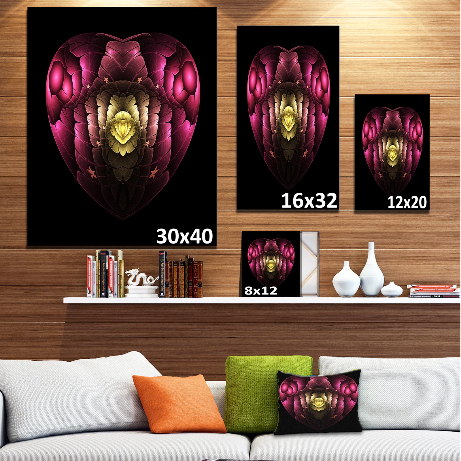 Isolated Heart Digital Art Fractal Flower - Large Floral Canvas Art Print