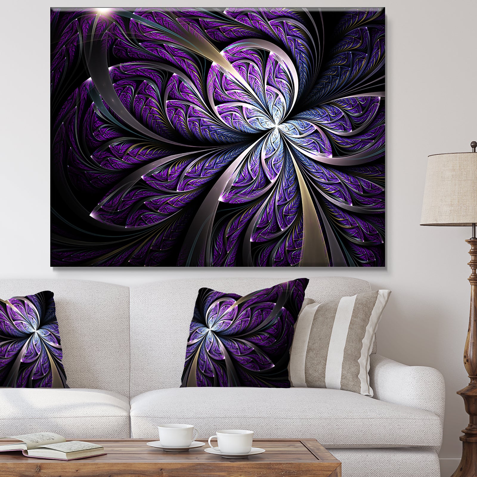 Glittering Purple Fractal Flower - Large Floral Canvas Art Print