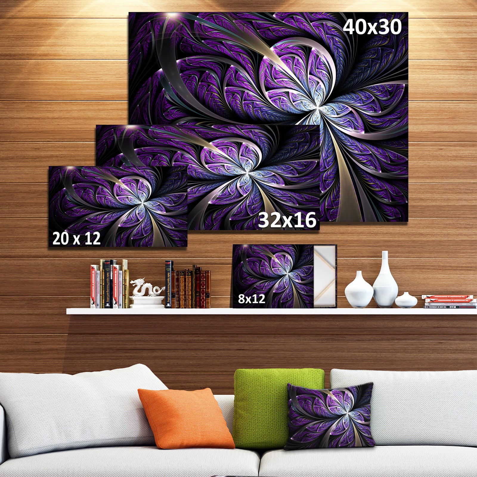 Glittering Purple Fractal Flower - Large Floral Canvas Art Print