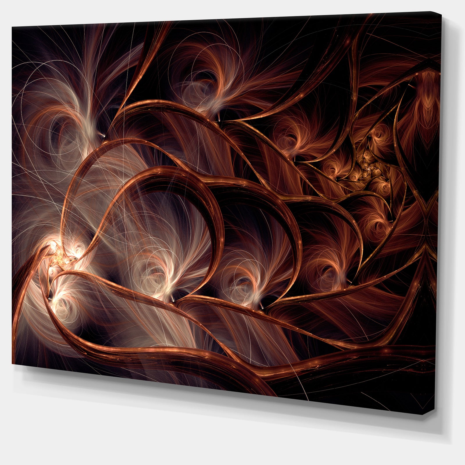 Glittering Brown Fractal Flower on Black - Large Floral Canvas Art Print