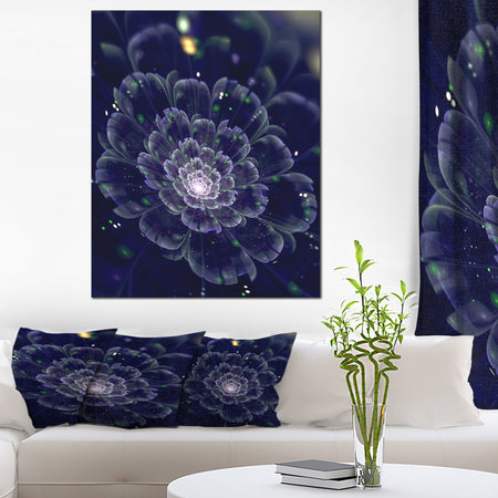 Dark Blue Fractal Flower Digital Art - Large Floral Canvas Art Print