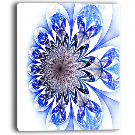Light Blue Fractal Flower Digital Art - Large Floral Canvas Art Print