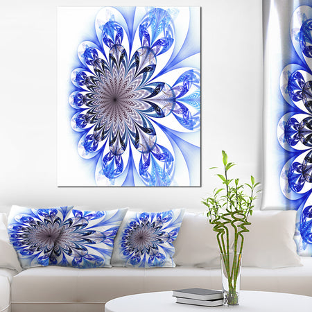Light Blue Fractal Flower Digital Art - Large Floral Canvas Art Print