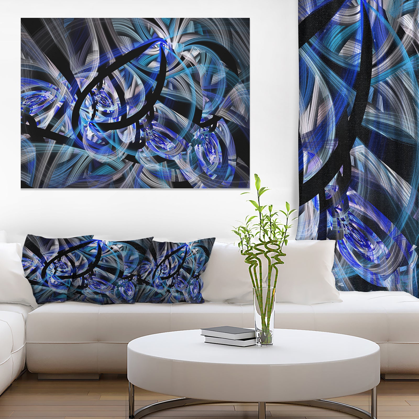 Symmetrical Spiral Blue Flower - Large Floral Canvas Art Print