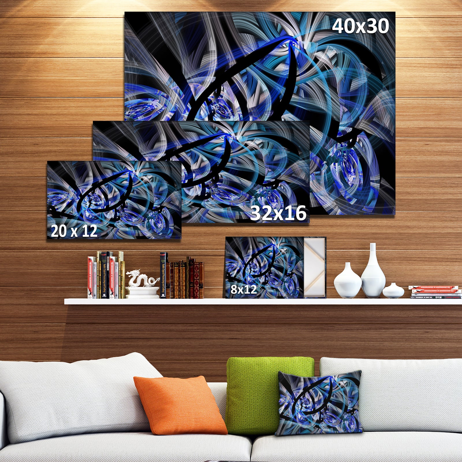 Symmetrical Spiral Blue Flower - Large Floral Canvas Art Print