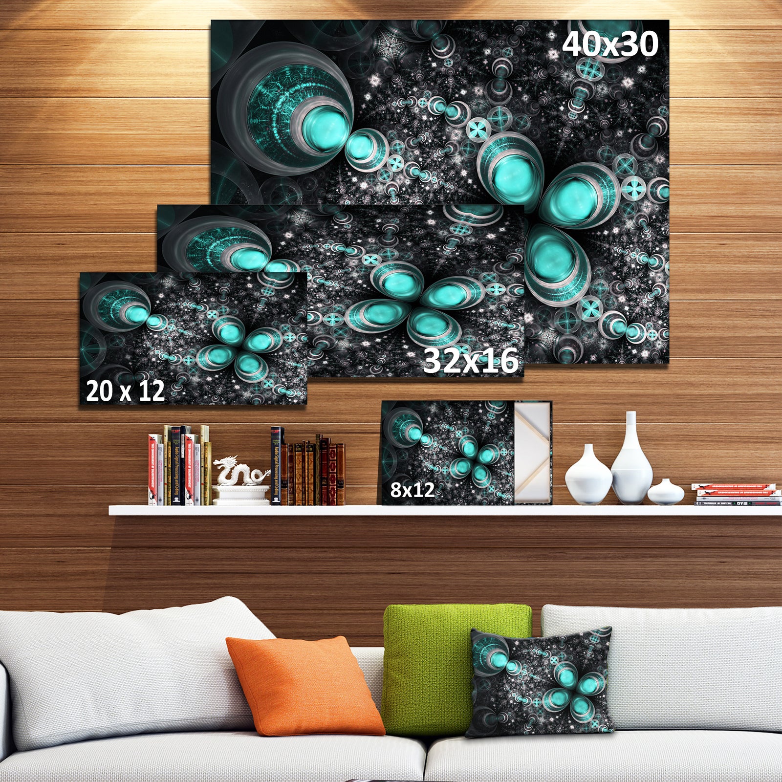 Glittering Dark Green Fractal Flower - Large Floral Canvas Art Print