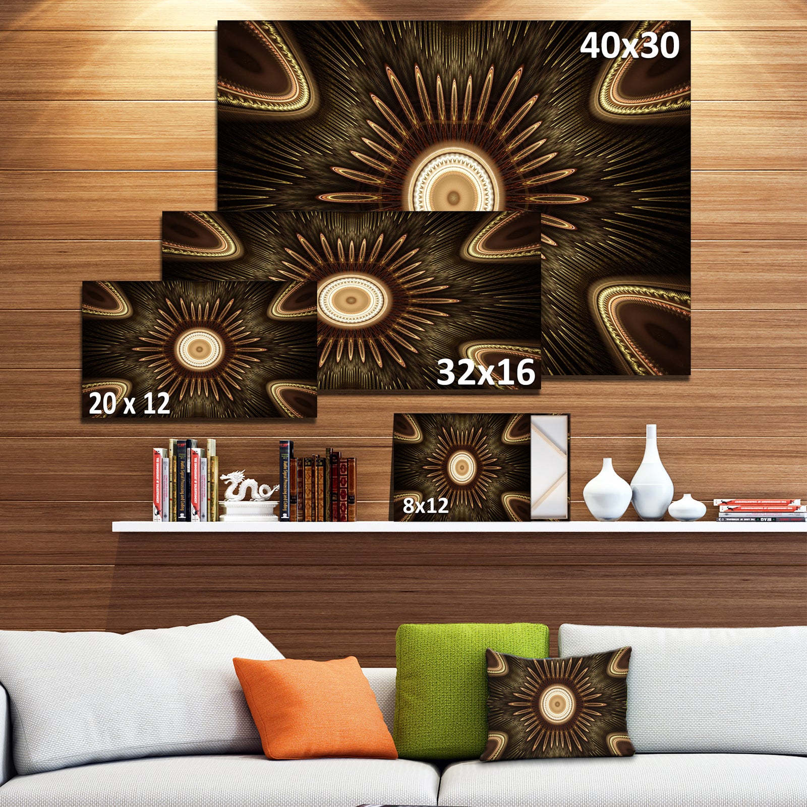 White Brown Rounded Fractal Flower - Large Floral Canvas Art Print