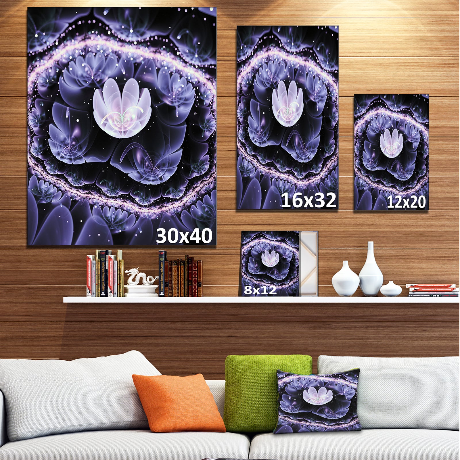 Shiny Fractal Flower with Bokeh Effect - Large Floral Canvas Art Print