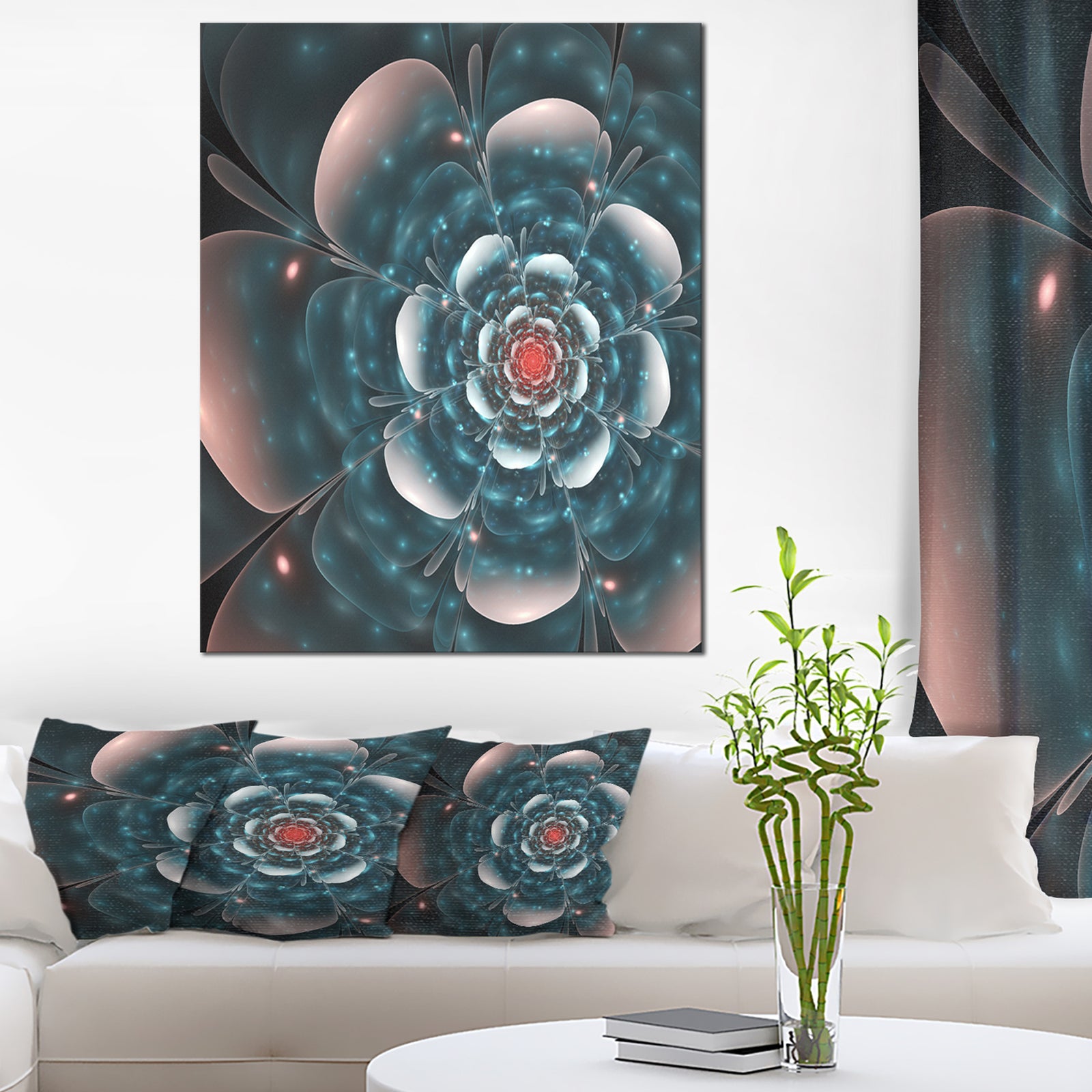 Full Bloom Blue Fractal Flower - Large Floral Canvas Art Print