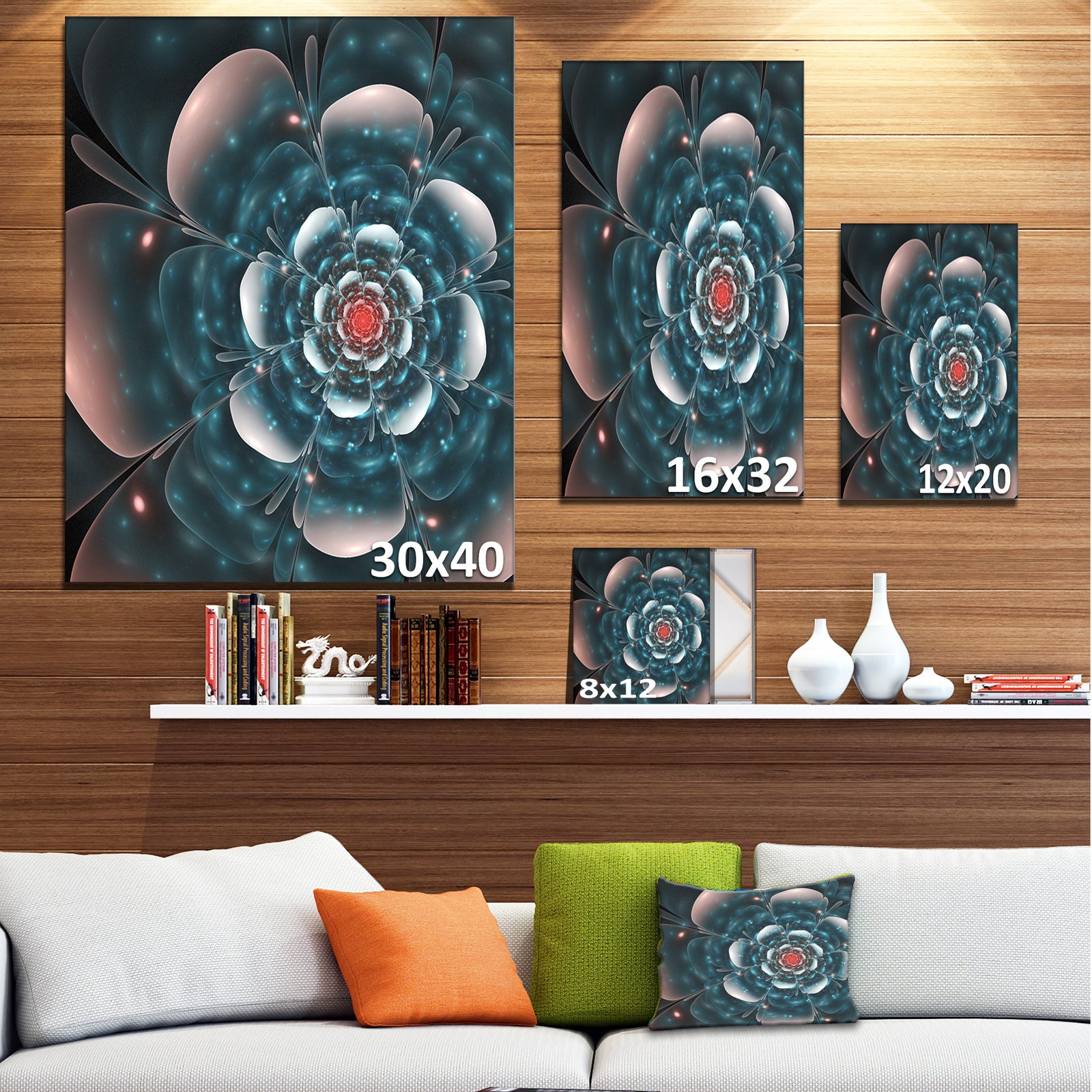 Full Bloom Blue Fractal Flower - Large Floral Canvas Art Print