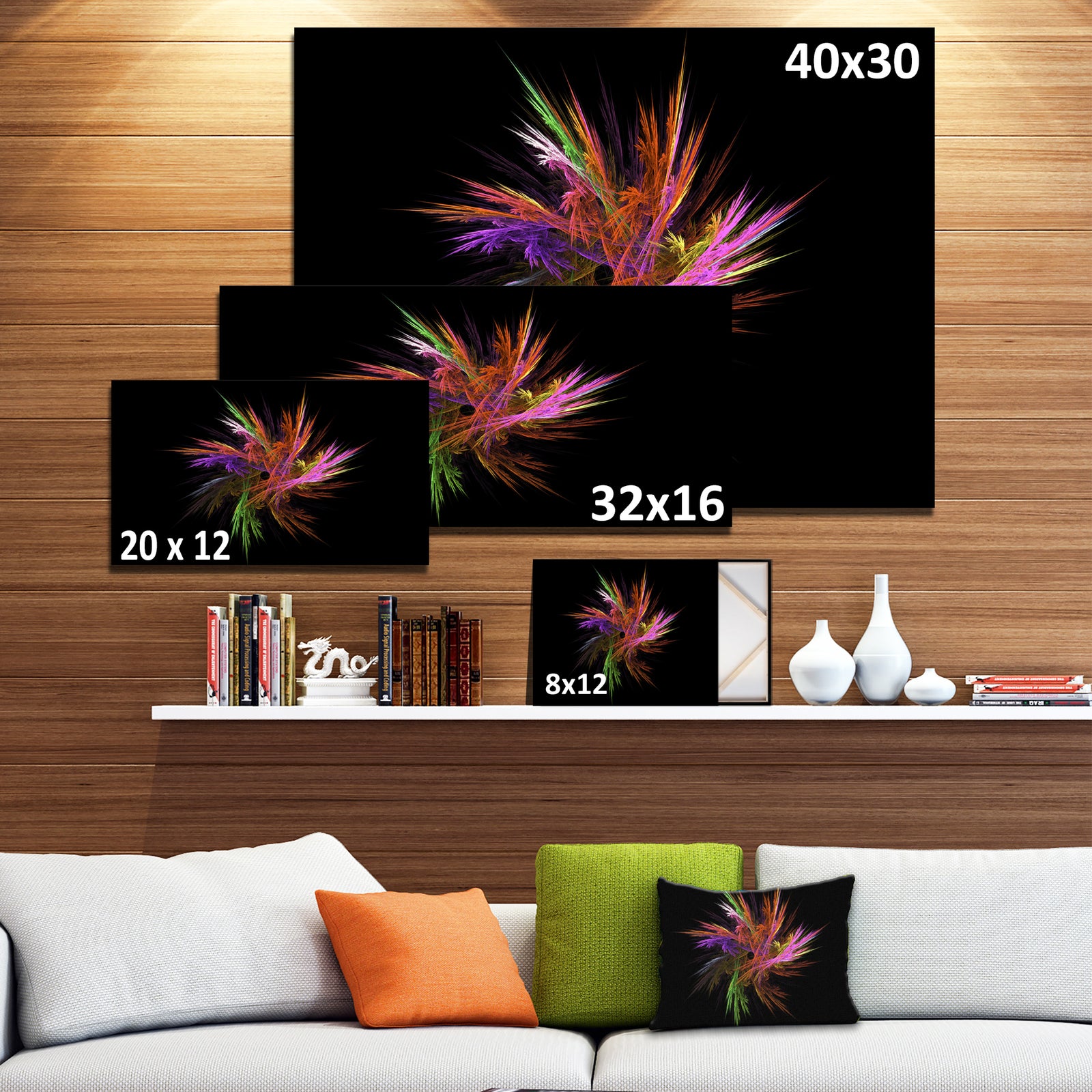 Excitingly Colorful Fractal Flower - Large Floral Canvas Art Print
