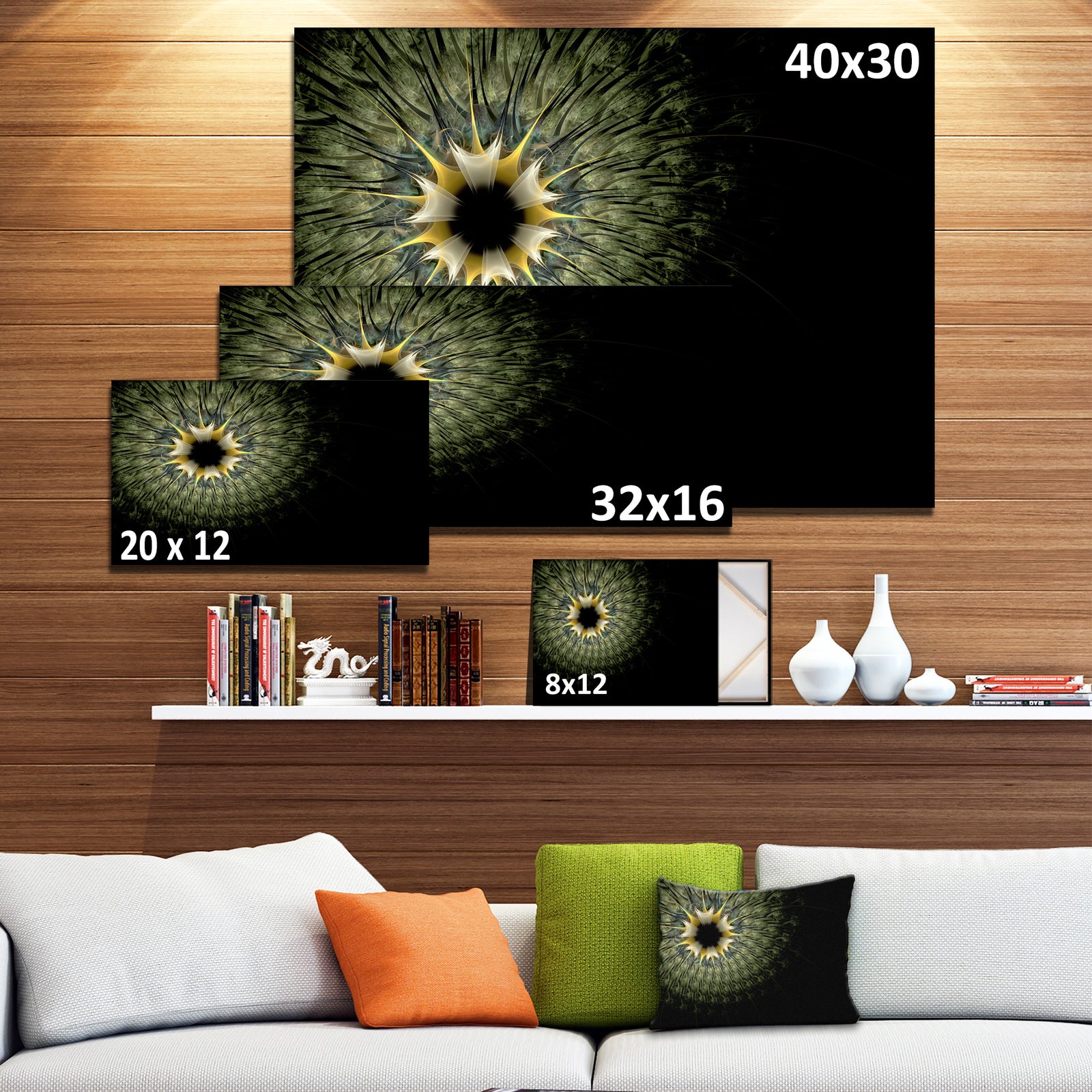 Symmetrical Fractal Flower in Light Green - Modern Floral Canvas Wall Art