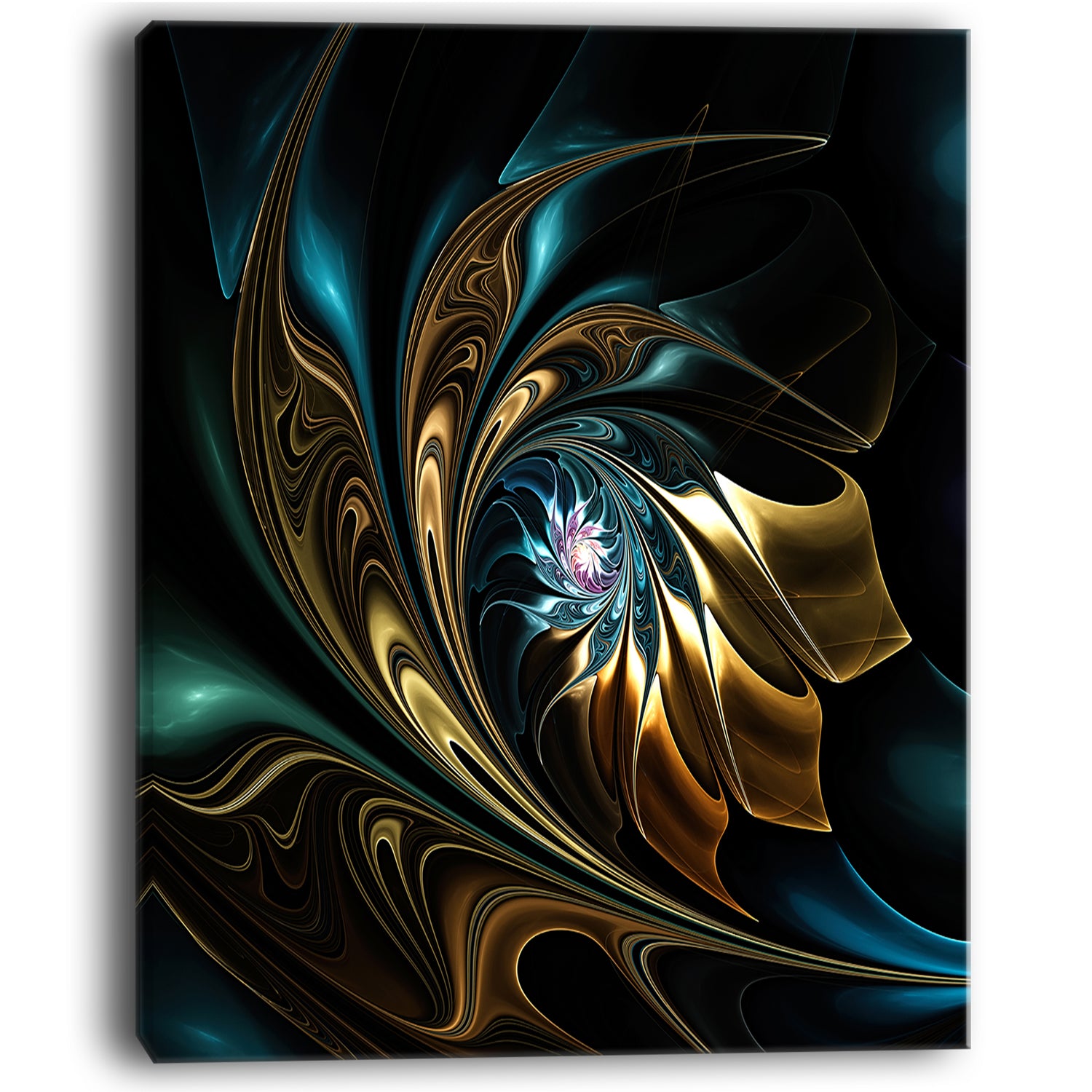 Brown Blue Fractal Flower in Black - Oversized Abstract Canvas Art
