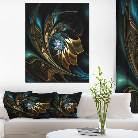 Brown Blue Fractal Flower in Black - Oversized Abstract Canvas Art