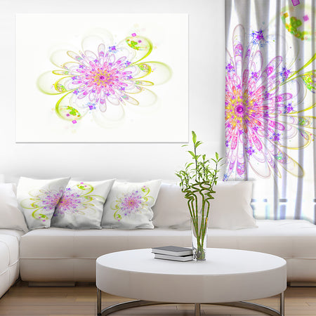 Purple Green Glowing Fractal Flower - Floral Canvas Artwork Print