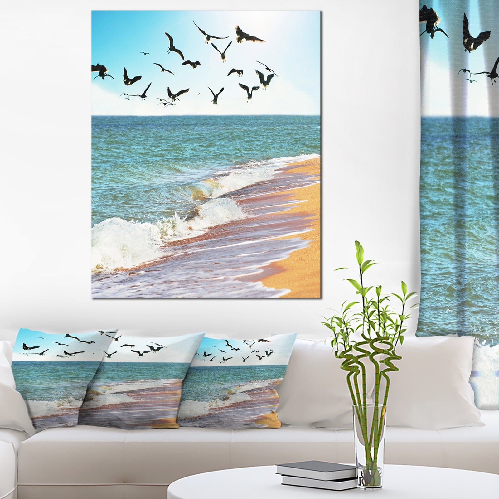 Sea Gulls over the Seashore - Seashore Canvas Art