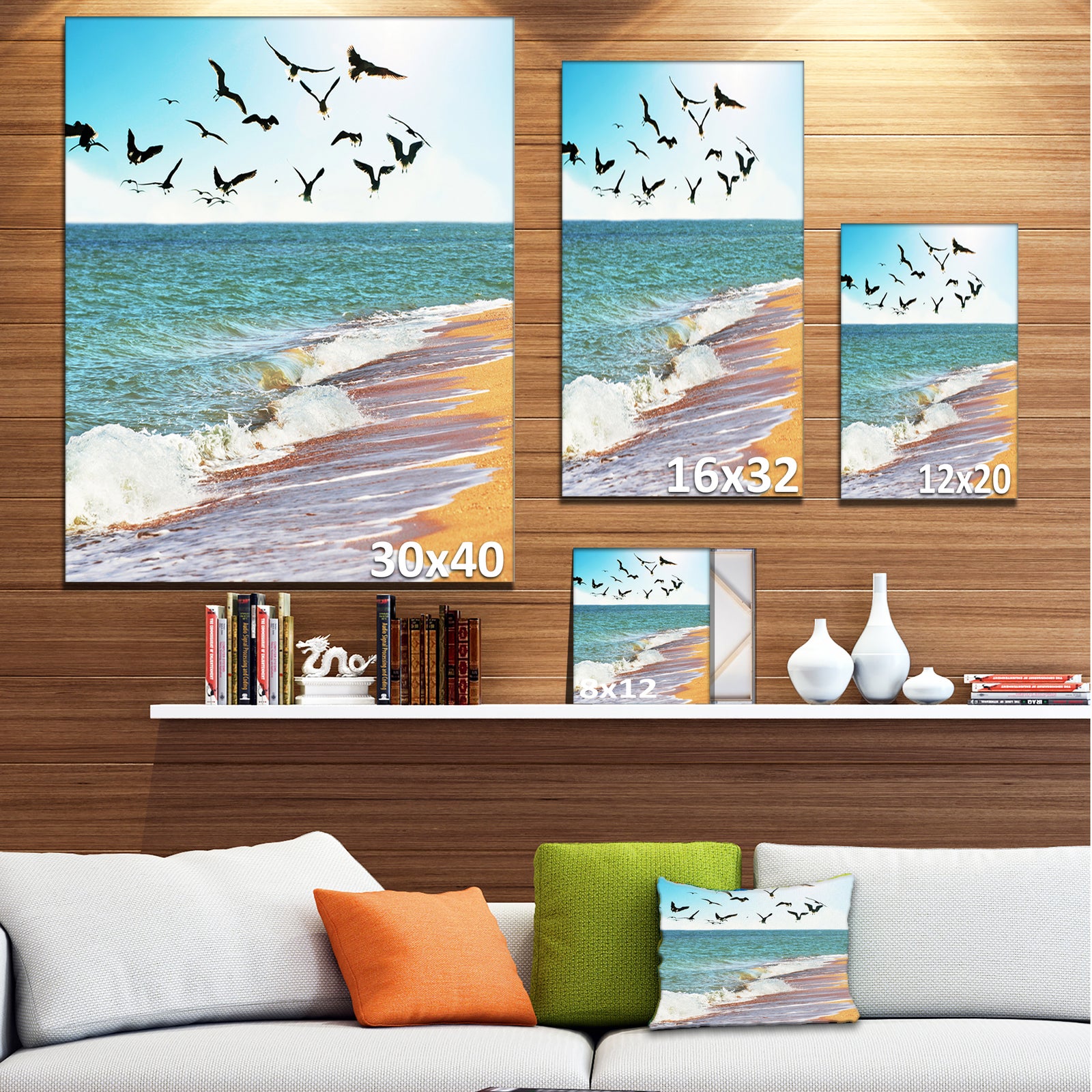 Sea Gulls over the Seashore - Seashore Canvas Art