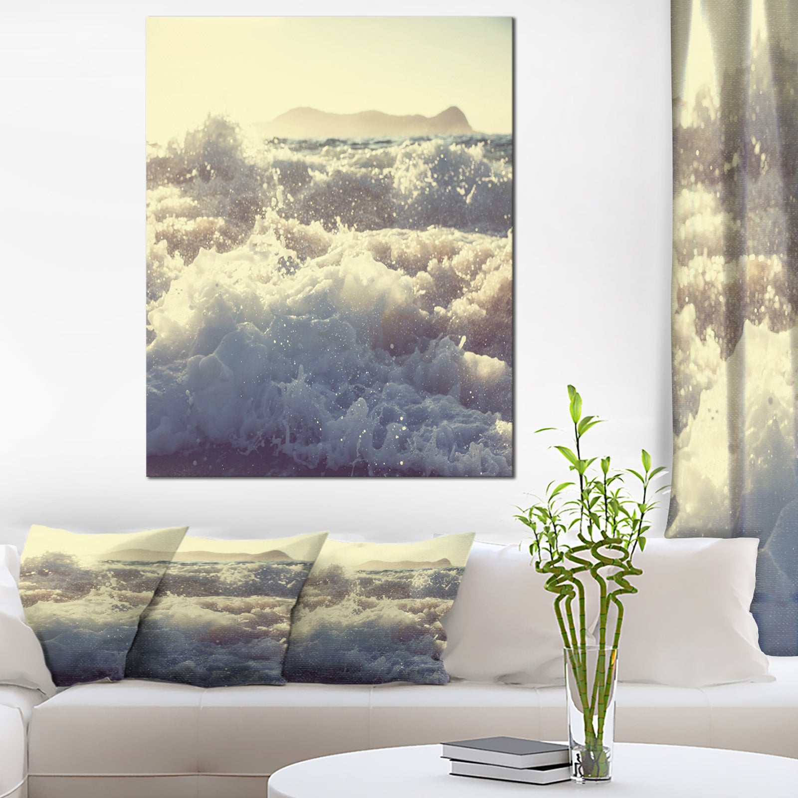 Roaring White Waves on Beach - Seashore Canvas Wall Artwork