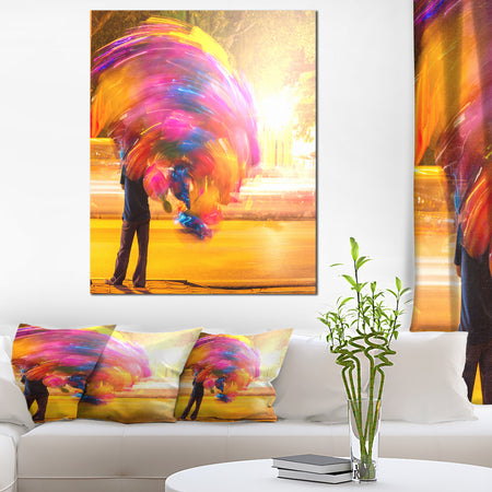 Man with Balloons in Night - Abstract Art Canvas