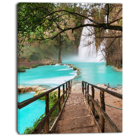 Stairway into Beautiful Waterfall - Oversized Landscape Canvas Art