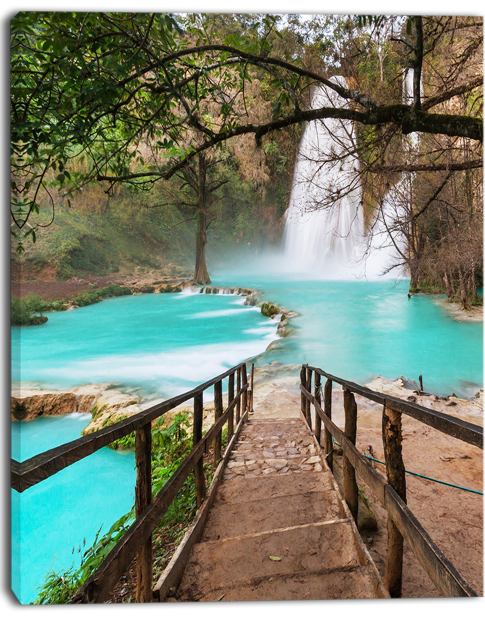 Stairway into Beautiful Waterfall - Oversized Landscape Canvas Art