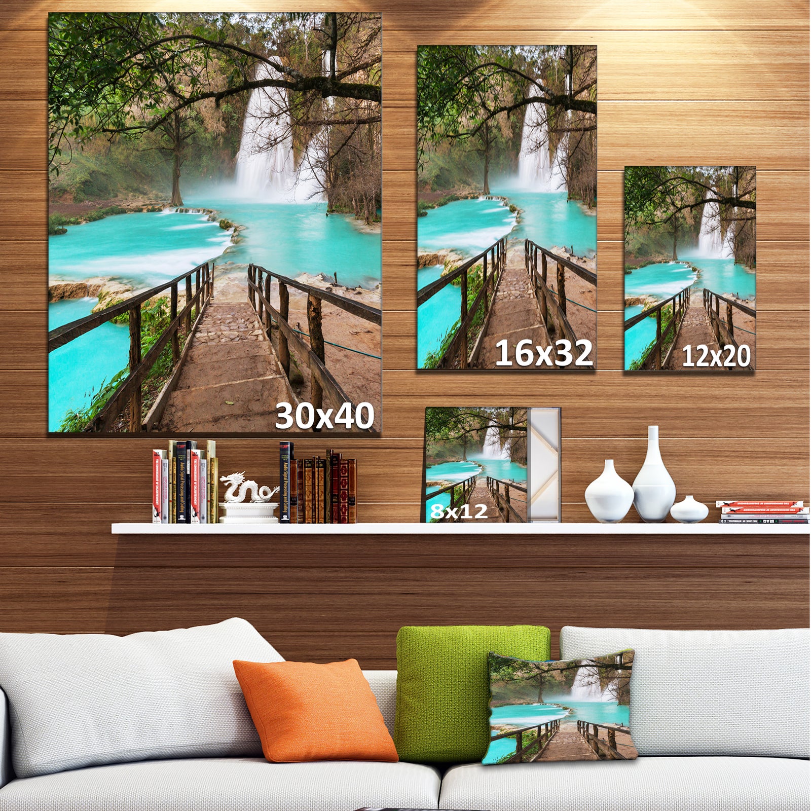 Stairway into Beautiful Waterfall - Oversized Landscape Canvas Art