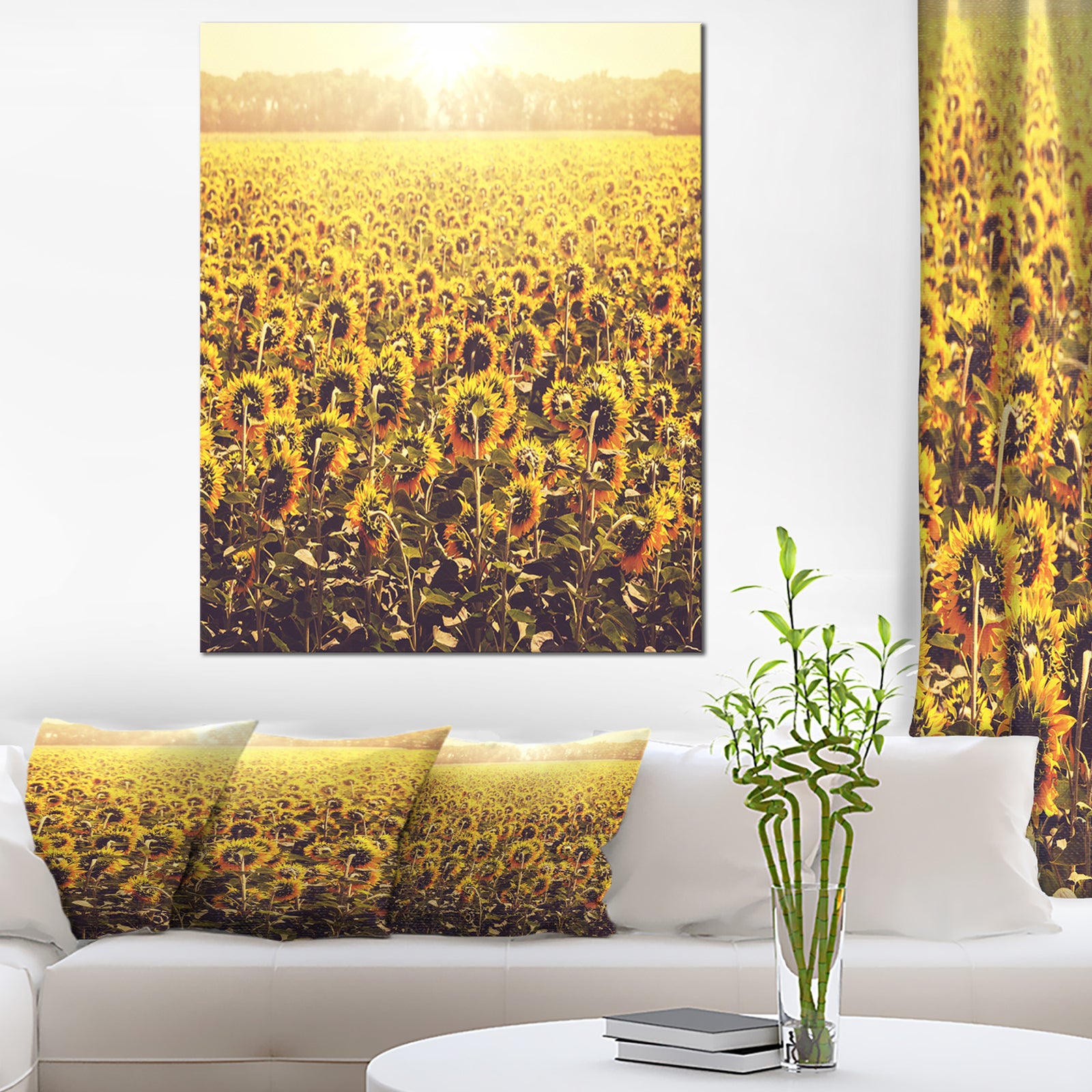 Blooming Sunflowers At Sunset - Oversized Landscape Canvas Art