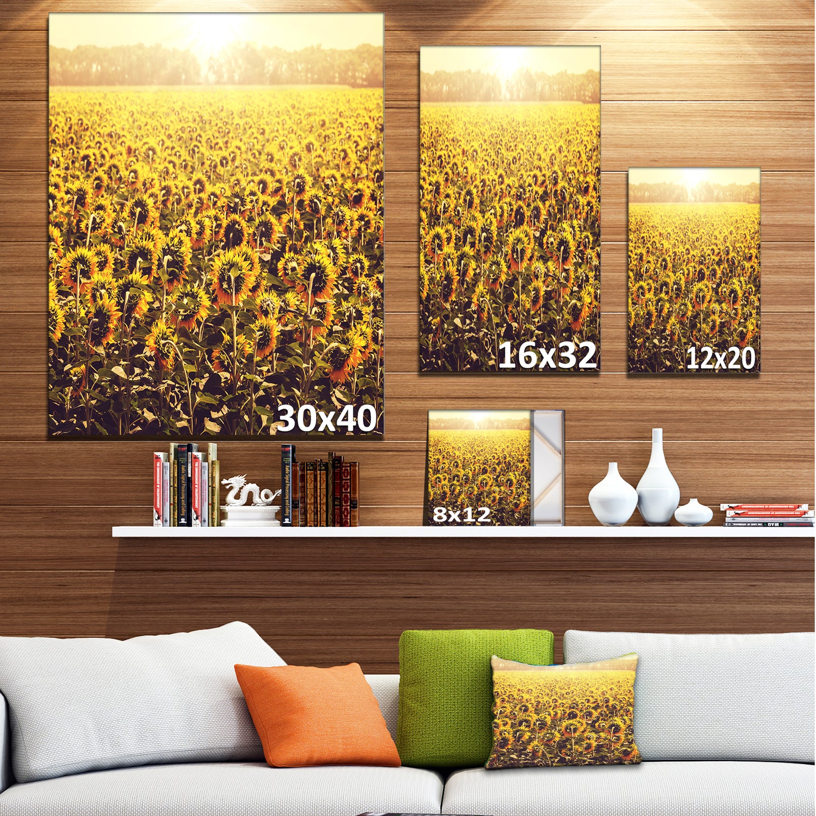 Blooming Sunflowers At Sunset - Oversized Landscape Canvas Art
