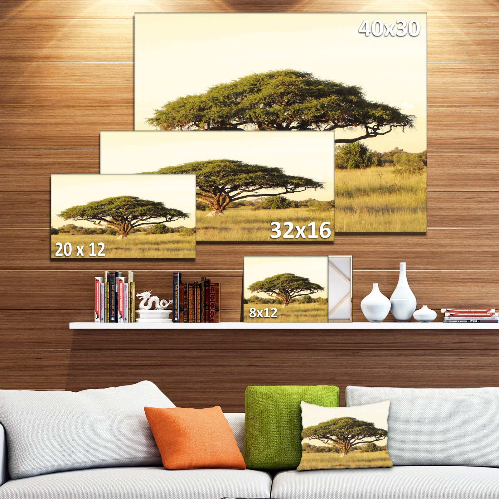 Acacia Tree on African Plain - Oversized African Landscape Canvas Art