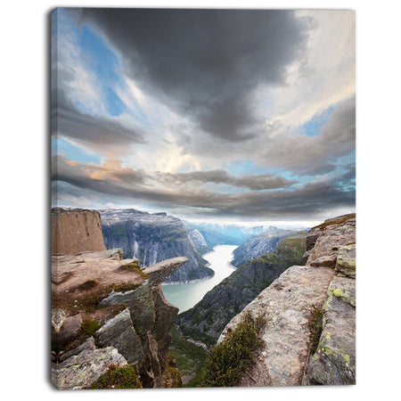 Norway Rocky Terrains under Clouds - Beach Canvas Wall Art