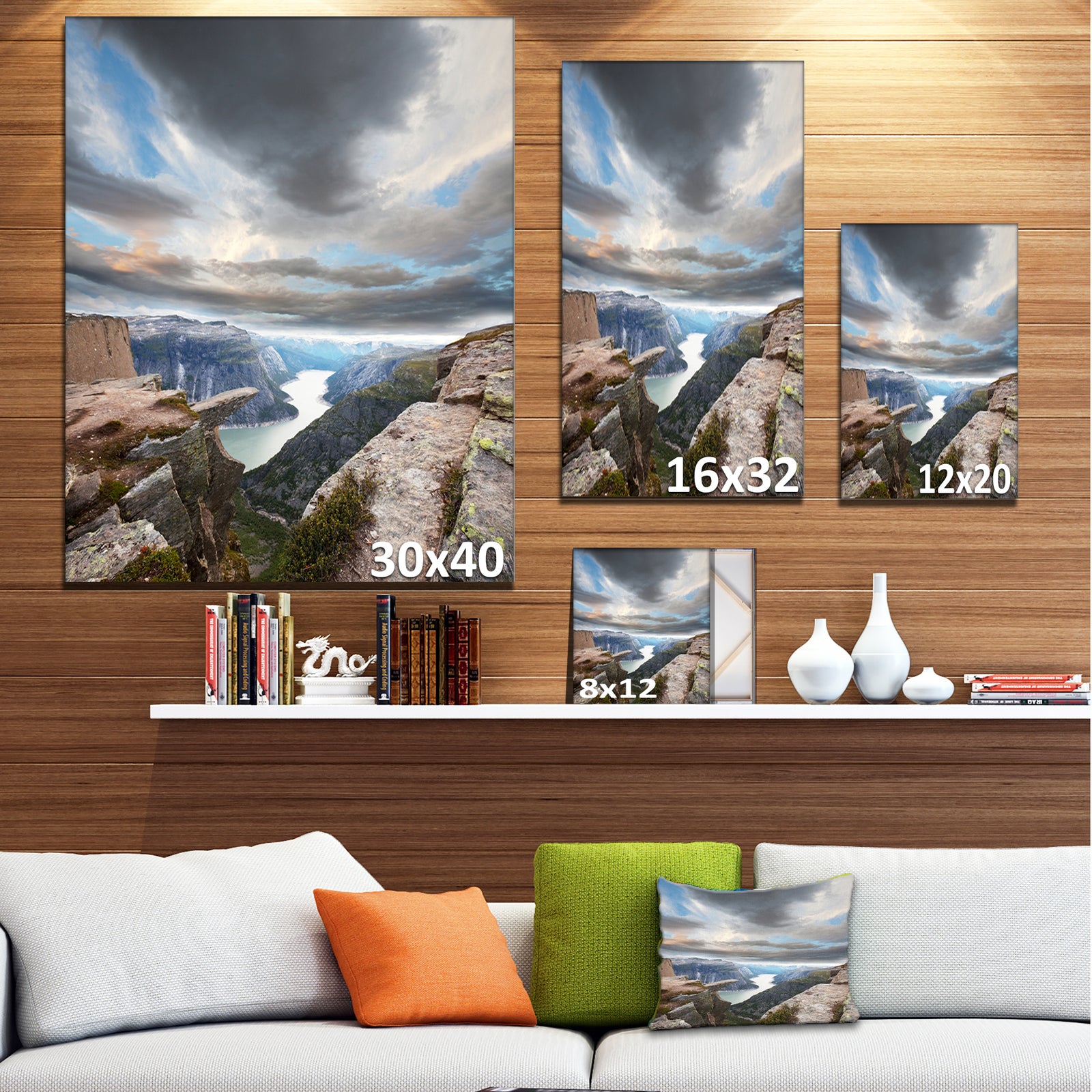 Norway Rocky Terrains under Clouds - Beach Canvas Wall Art